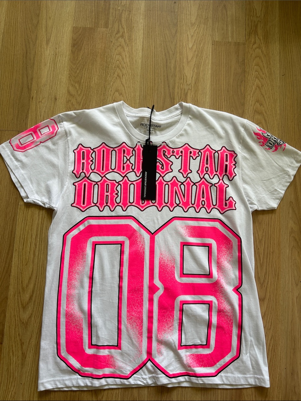 Women & Young Ladies White Tee with Neon Pink '08 Graphic